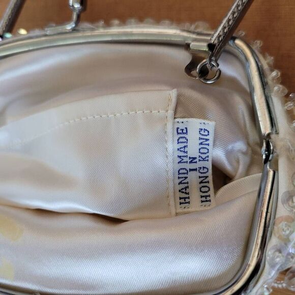 Vintage ivory white beaded mini bag romantic classic americana glam - Picture 5 of 8